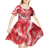 Canada Day Loon And Maple Leaf Kid Short Sleeve Dress Watercolor Nature Scenery Mari Usque Ad Mare Artistic