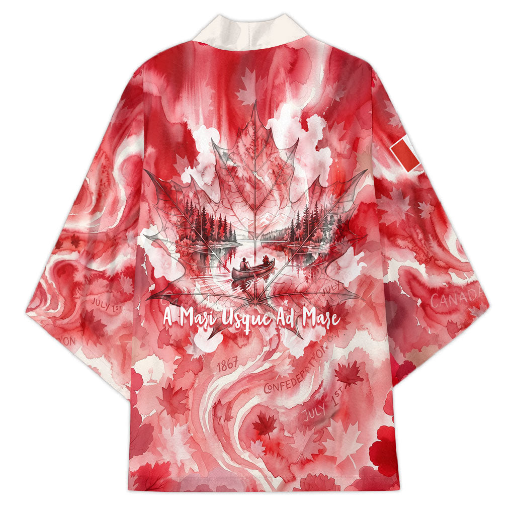 Canada Day Loon And Maple Leaf Kimono Watercolor Nature Scenery Mari Usque Ad Mare Artistic