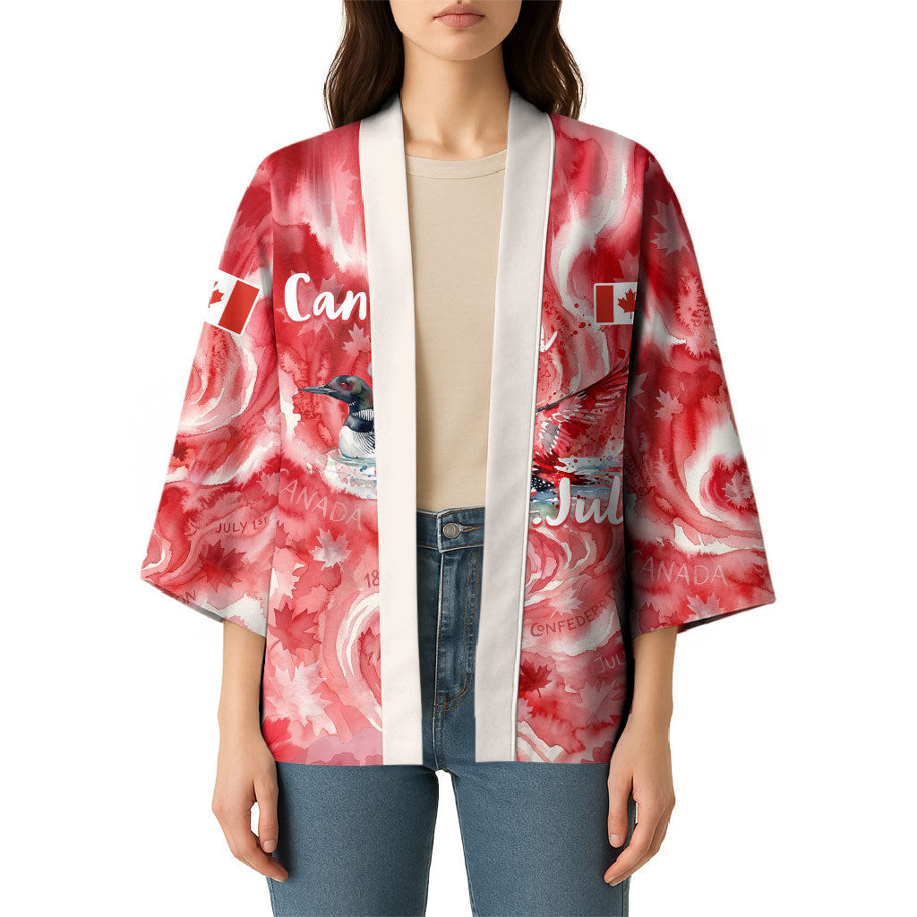 Canada Day Loon And Maple Leaf Kimono Watercolor Nature Scenery Mari Usque Ad Mare Artistic