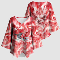Canada Day Loon And Maple Leaf Kimono Sleeve Blouse Watercolor Nature Scenery Mari Usque Ad Mare Artistic