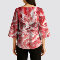 Canada Day Loon And Maple Leaf Kimono Sleeve Blouse Watercolor Nature Scenery Mari Usque Ad Mare Artistic