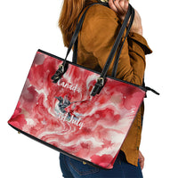 Canada Day Loon And Maple Leaf Leather Tote Bag Watercolor Nature Scenery Mari Usque Ad Mare Artistic