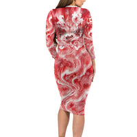 Canada Day Loon And Maple Leaf Long Sleeve Bodycon Dress Watercolor Nature Scenery Mari Usque Ad Mare Artistic