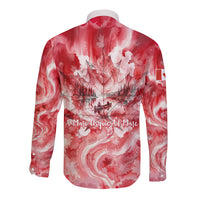 Canada Day Loon And Maple Leaf Long Sleeve Button Shirt Watercolor Nature Scenery Mari Usque Ad Mare Artistic