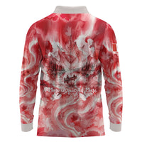 Canada Day Loon And Maple Leaf Long Sleeve Polo Shirt Watercolor Nature Scenery Mari Usque Ad Mare Artistic
