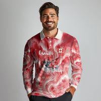 Canada Day Loon And Maple Leaf Long Sleeve Polo Shirt Watercolor Nature Scenery Mari Usque Ad Mare Artistic