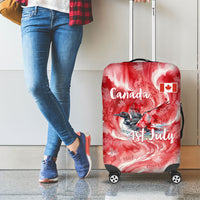 Canada Day Loon And Maple Leaf Luggage Cover Watercolor Nature Scenery Mari Usque Ad Mare Artistic