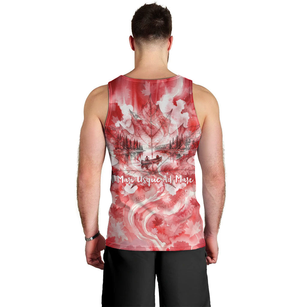 Canada Day Loon And Maple Leaf Men Tank Top Watercolor Nature Scenery Mari Usque Ad Mare Artistic