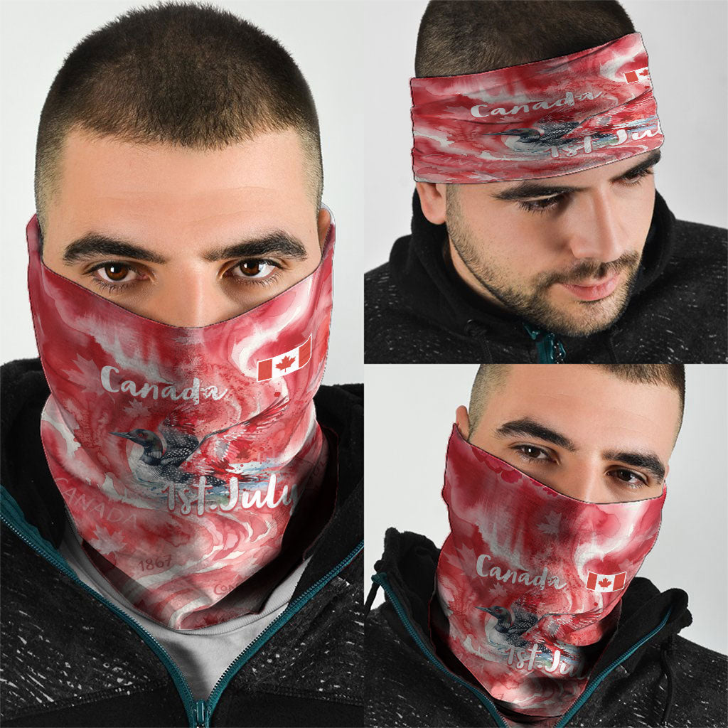 Canada Day Loon And Maple Leaf Neck Gaiter Watercolor Nature Scenery Mari Usque Ad Mare Artistic