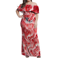 Canada Day Loon And Maple Leaf Off Shoulder Maxi Dress Watercolor Nature Scenery Mari Usque Ad Mare Artistic