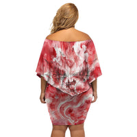 Canada Day Loon And Maple Leaf Off Shoulder Short Dress Watercolor Nature Scenery Mari Usque Ad Mare Artistic