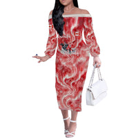 Canada Day Loon And Maple Leaf Off The Shoulder Long Sleeve Dress Watercolor Nature Scenery Mari Usque Ad Mare Artistic