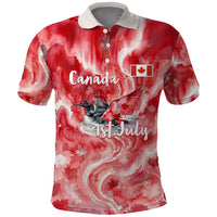 Canada Day Loon And Maple Leaf Polo Shirt Watercolor Nature Scenery Mari Usque Ad Mare Artistic