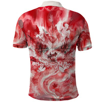 Canada Day Loon And Maple Leaf Polo Shirt Watercolor Nature Scenery Mari Usque Ad Mare Artistic