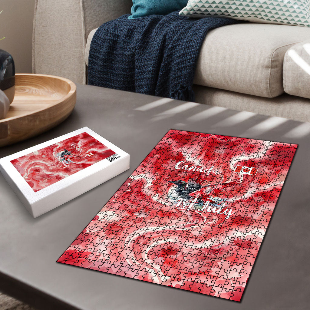 Canada Day Loon And Maple Leaf Puzzle Watercolor Nature Scenery Mari Usque Ad Mare Artistic