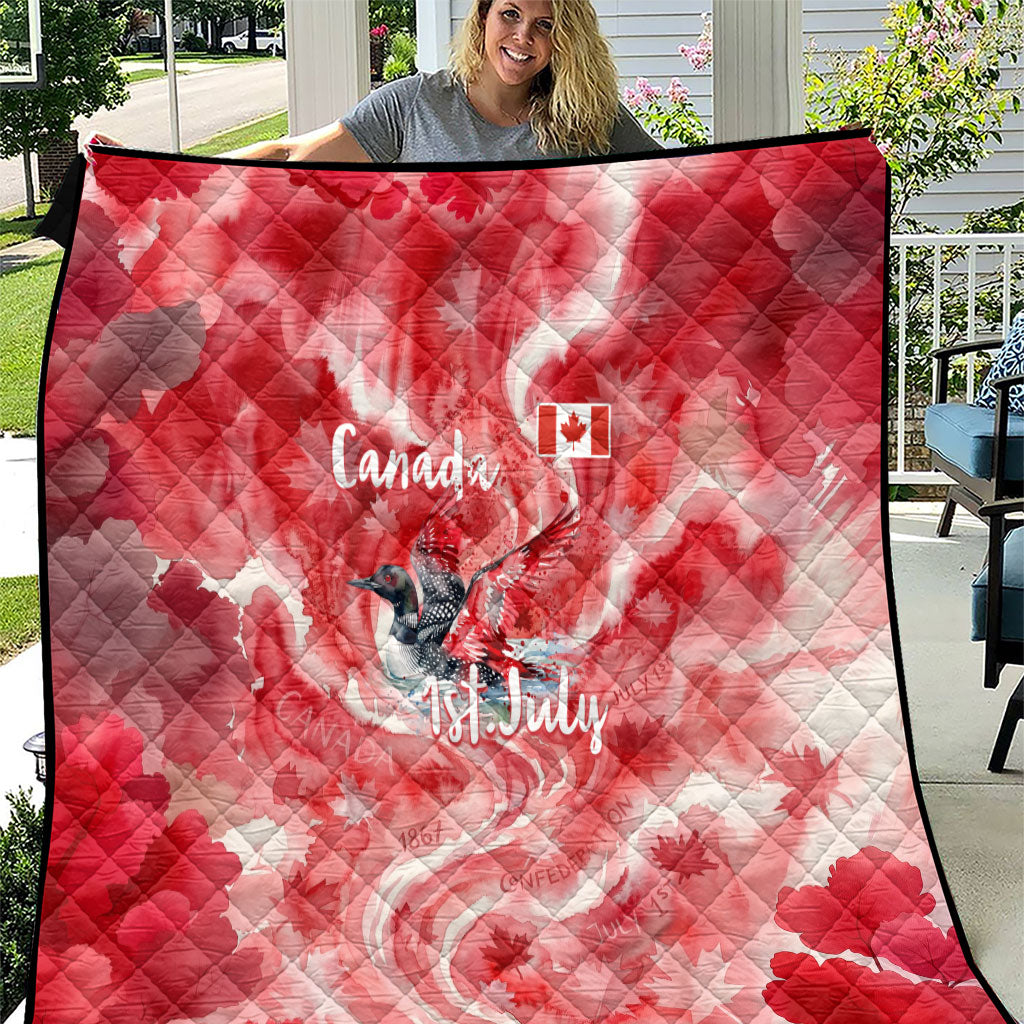 Canada Day Loon And Maple Leaf Quilt Watercolor Nature Scenery Mari Usque Ad Mare Artistic