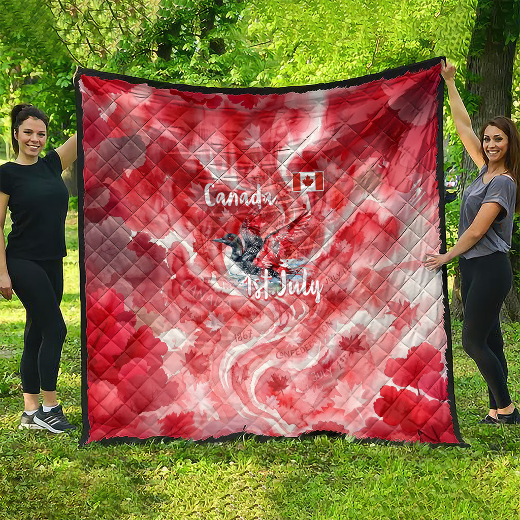 Canada Day Loon And Maple Leaf Quilt Watercolor Nature Scenery Mari Usque Ad Mare Artistic