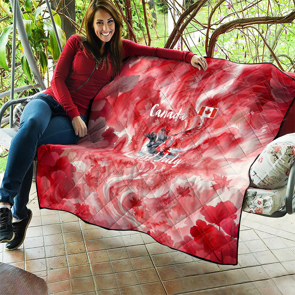 Canada Day Loon And Maple Leaf Quilt Watercolor Nature Scenery Mari Usque Ad Mare Artistic