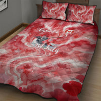 Canada Day Loon And Maple Leaf Quilt Bed Set Watercolor Nature Scenery Mari Usque Ad Mare Artistic