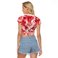 Canada Day Loon And Maple Leaf Raglan Cropped T Shirt Watercolor Nature Scenery Mari Usque Ad Mare Artistic