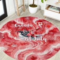 Canada Day Loon And Maple Leaf Round Carpet Watercolor Nature Scenery Mari Usque Ad Mare Artistic