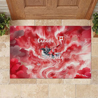 Canada Day Loon And Maple Leaf Rubber Doormat Watercolor Nature Scenery Mari Usque Ad Mare Artistic