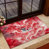 Canada Day Loon And Maple Leaf Rubber Doormat Watercolor Nature Scenery Mari Usque Ad Mare Artistic