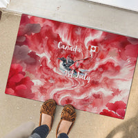 Canada Day Loon And Maple Leaf Rubber Doormat Watercolor Nature Scenery Mari Usque Ad Mare Artistic
