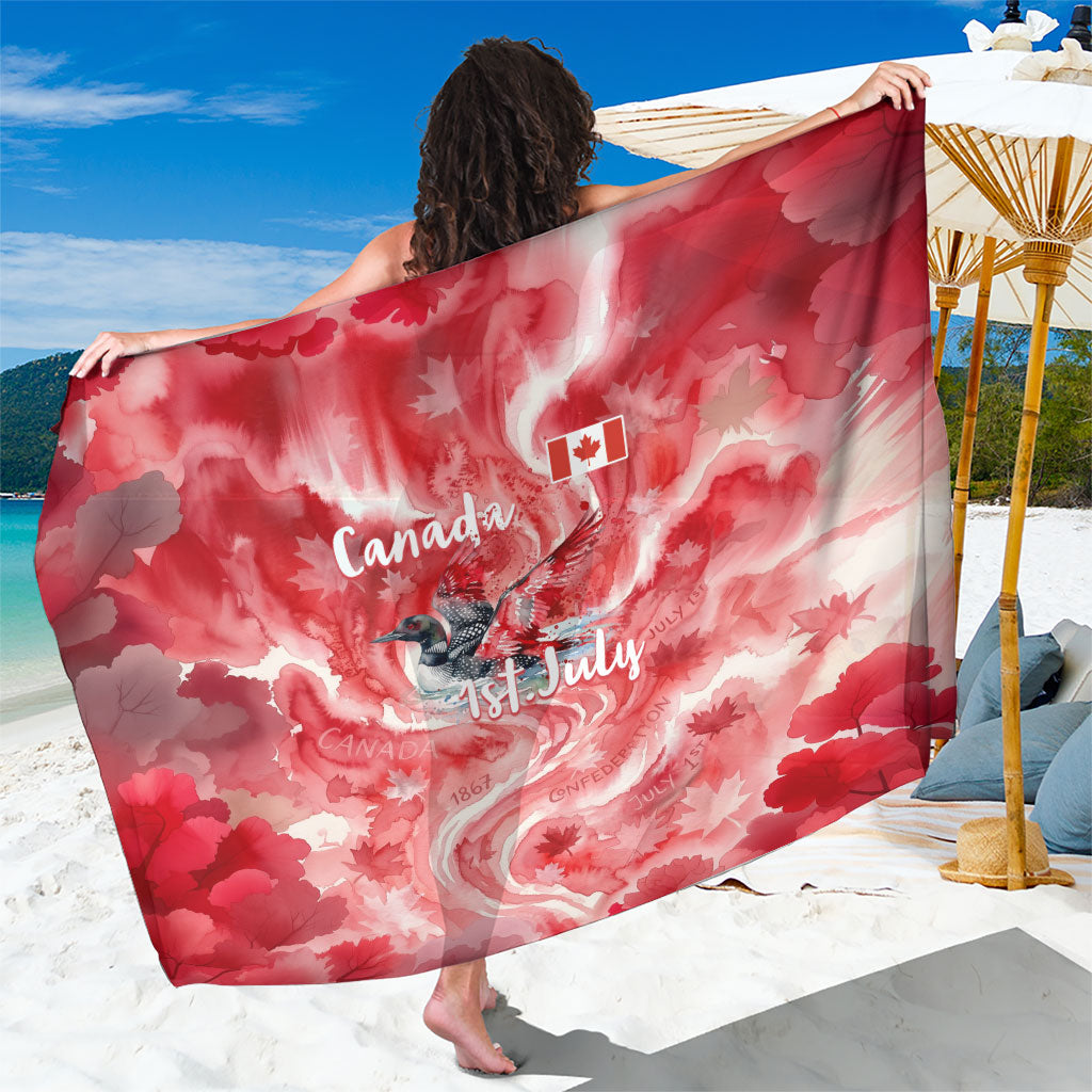 Canada Day Loon And Maple Leaf Sarong Watercolor Nature Scenery Mari Usque Ad Mare Artistic
