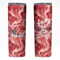 Canada Day Loon And Maple Leaf Skinny Tumbler Watercolor Nature Scenery Mari Usque Ad Mare Artistic