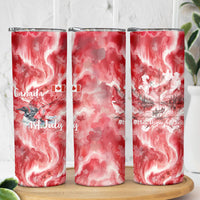 Canada Day Loon And Maple Leaf Skinny Tumbler Watercolor Nature Scenery Mari Usque Ad Mare Artistic