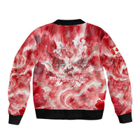 Canada Day Loon And Maple Leaf Sleeve Zip Bomber Jacket Watercolor Nature Scenery Mari Usque Ad Mare Artistic