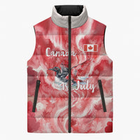 Canada Day Loon And Maple Leaf Sleeveless Puffer Jacket Watercolor Nature Scenery Mari Usque Ad Mare Artistic