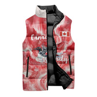 Canada Day Loon And Maple Leaf Sleeveless Puffer Jacket Watercolor Nature Scenery Mari Usque Ad Mare Artistic