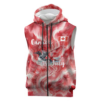 Canada Day Loon And Maple Leaf Sleeveless Zip Hoodie Watercolor Nature Scenery Mari Usque Ad Mare Artistic