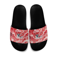 Canada Day Loon And Maple Leaf Slide Sandals Watercolor Nature Scenery Mari Usque Ad Mare Artistic
