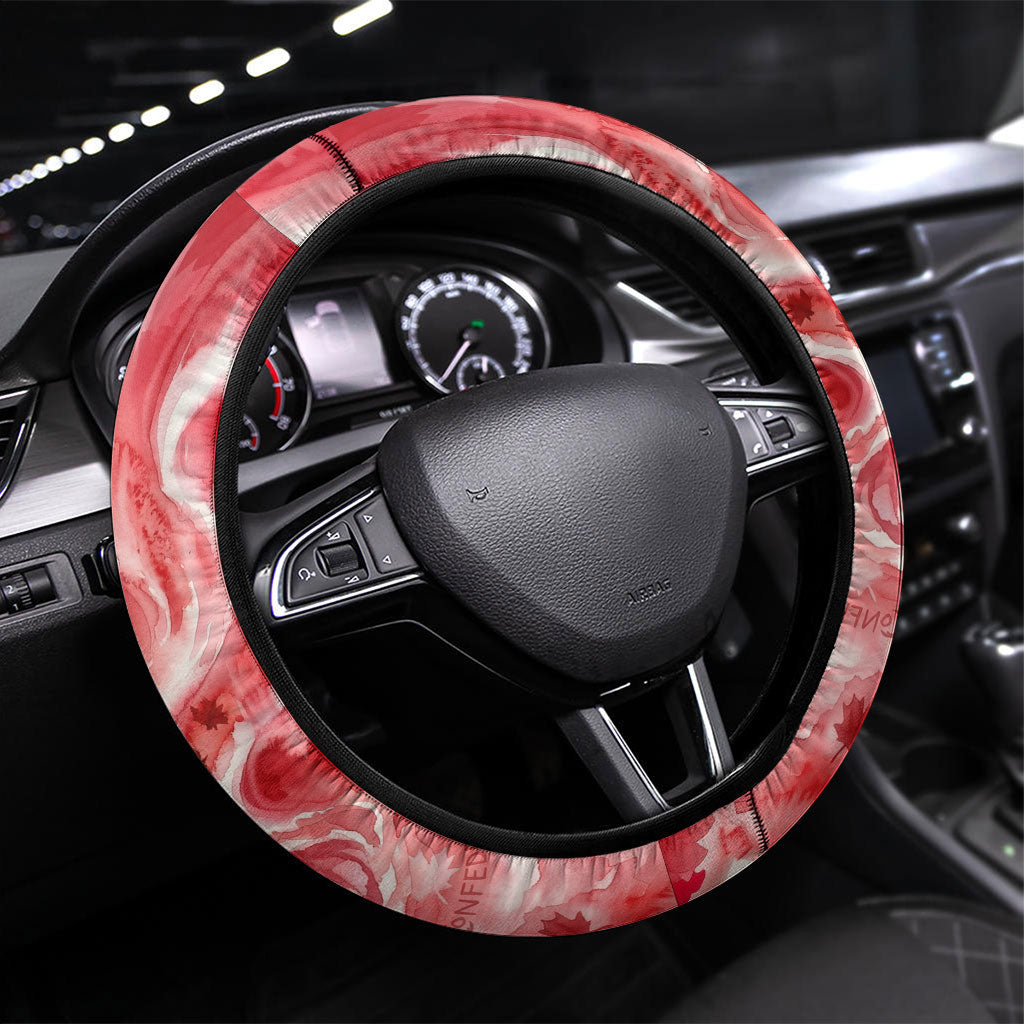 Canada Day Loon And Maple Leaf Steering Wheel Cover Watercolor Nature Scenery Mari Usque Ad Mare Artistic