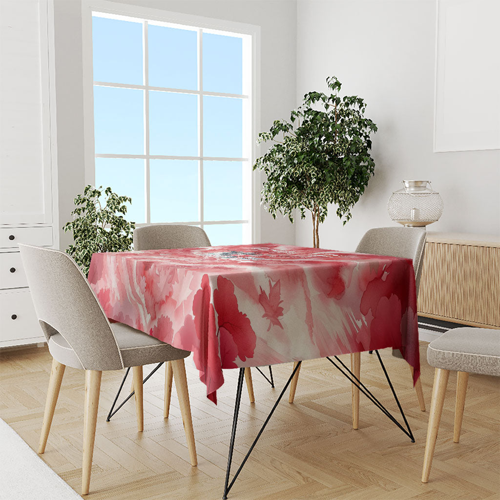 Canada Day Loon And Maple Leaf Tablecloth Watercolor Nature Scenery Mari Usque Ad Mare Artistic