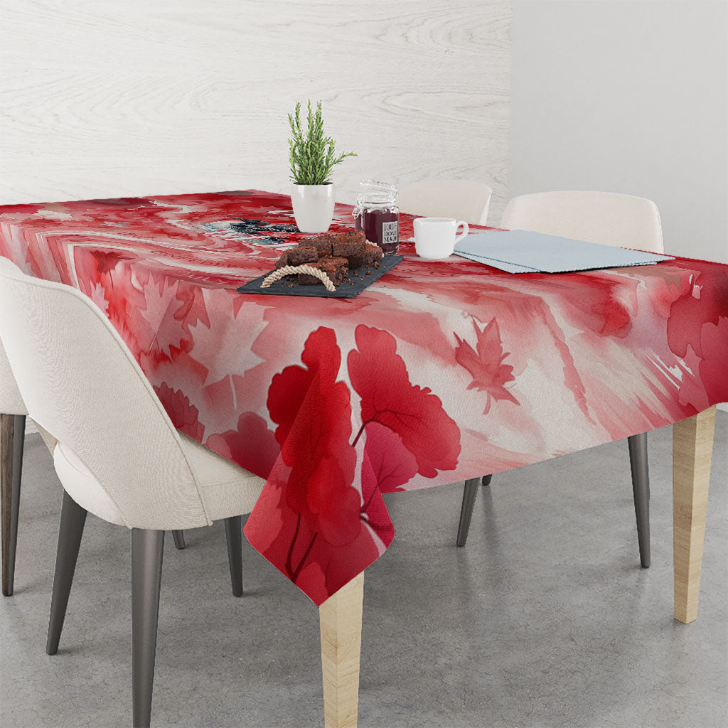 Canada Day Loon And Maple Leaf Tablecloth Watercolor Nature Scenery Mari Usque Ad Mare Artistic