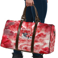 Canada Day Loon And Maple Leaf Travel Bag Watercolor Nature Scenery Mari Usque Ad Mare Artistic