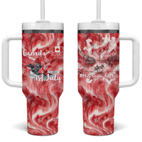 Canada Day Loon And Maple Leaf Tumbler With Handle Watercolor Nature Scenery Mari Usque Ad Mare Artistic