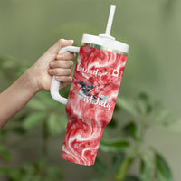 Canada Day Loon And Maple Leaf Tumbler With Handle Watercolor Nature Scenery Mari Usque Ad Mare Artistic