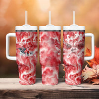 Canada Day Loon And Maple Leaf Tumbler With Handle Watercolor Nature Scenery Mari Usque Ad Mare Artistic