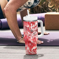 Canada Day Loon And Maple Leaf Tumbler With Handle Watercolor Nature Scenery Mari Usque Ad Mare Artistic