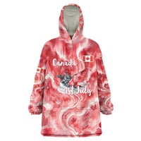 Canada Day Loon And Maple Leaf Wearable Blanket Hoodie Watercolor Nature Scenery Mari Usque Ad Mare Artistic
