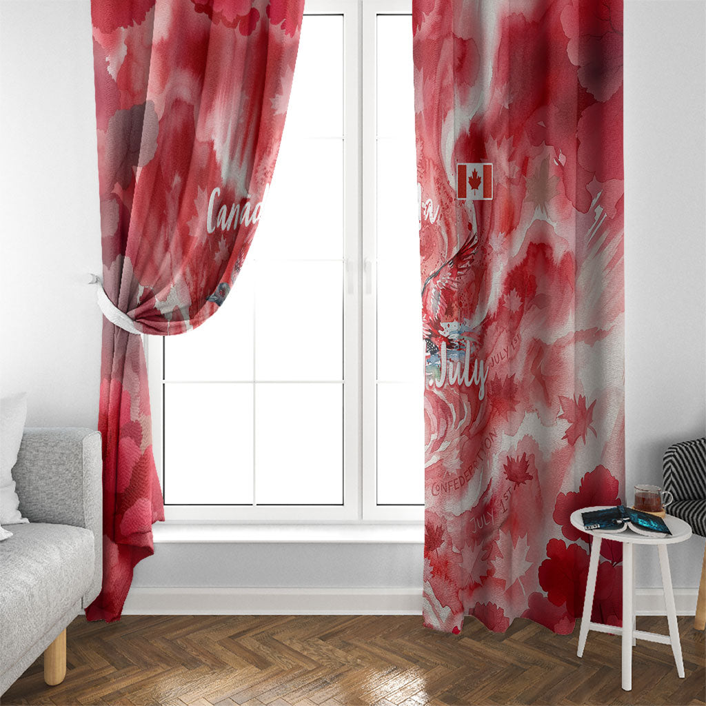 Canada Day Loon And Maple Leaf Window Curtain Watercolor Nature Scenery Mari Usque Ad Mare Artistic
