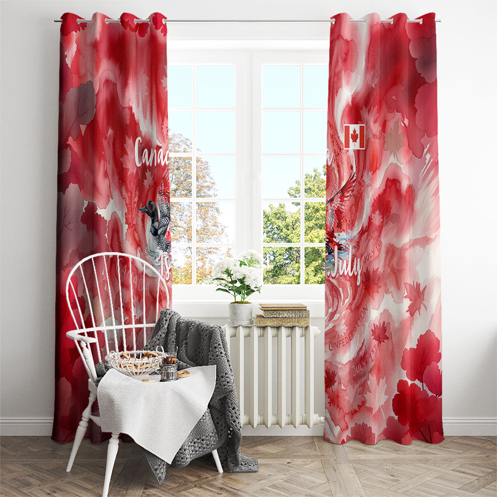 Canada Day Loon And Maple Leaf Window Curtain Watercolor Nature Scenery Mari Usque Ad Mare Artistic