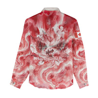 Canada Day Loon And Maple Leaf Women Casual Shirt Watercolor Nature Scenery Mari Usque Ad Mare Artistic