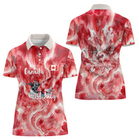 Canada Day Loon And Maple Leaf Women Polo Shirt Watercolor Nature Scenery Mari Usque Ad Mare Artistic