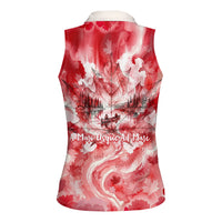 Canada Day Loon And Maple Leaf Women Sleeveless Polo Shirt Watercolor Nature Scenery Mari Usque Ad Mare Artistic